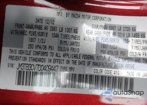 2013 Mazda Cx-9 Touring from USA, damaged, VIN JM3TB3CV7D0409447